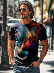 Men’s Vintage Easter Rooster Print Casual T-Shirt