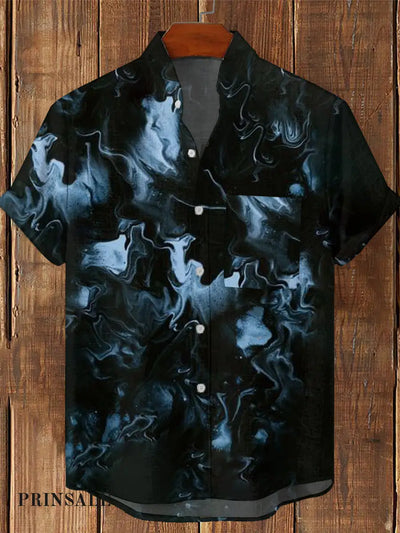 Men’s Vintage Gothic Dark Gradient Ripple Print Casual Cotton Short Sleeve Shirt As Picture / S