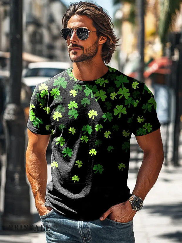 Men’s Vintage St. Patrick’s Shamrock Print Casual Short Sleeve T-Shirt