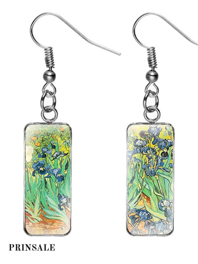 Oil Painting Rectangle Pendant Earrings 1 / One Size Acc