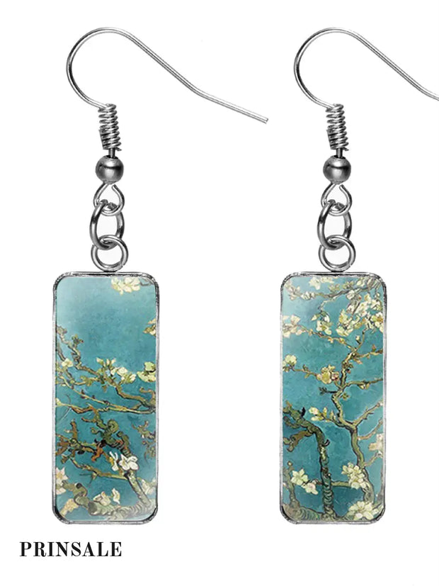 Oil Painting Rectangle Pendant Earrings 2 / One Size Acc