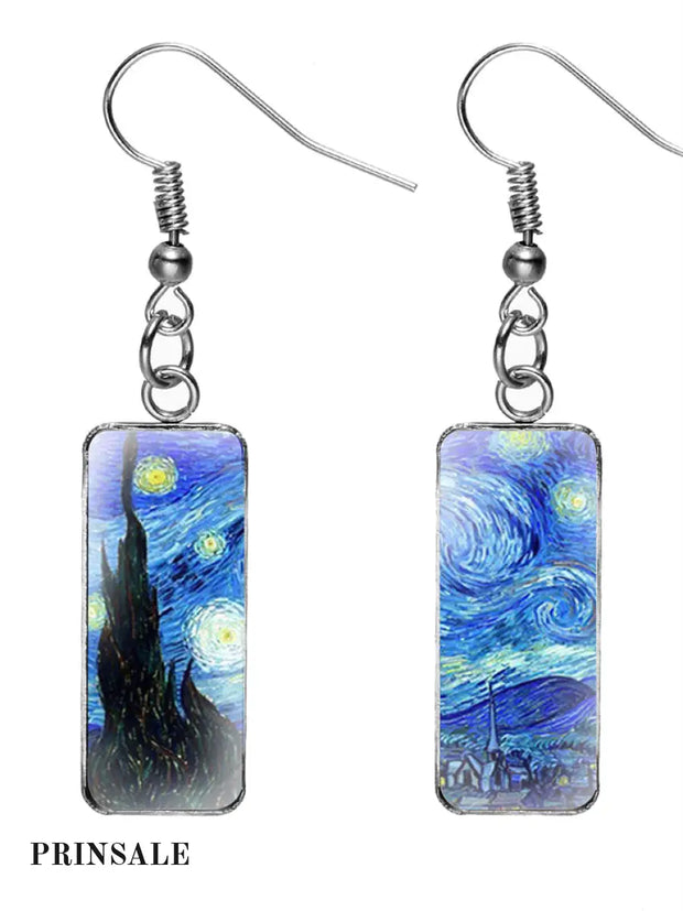 Oil Painting Rectangle Pendant Earrings 3 / One Size Acc