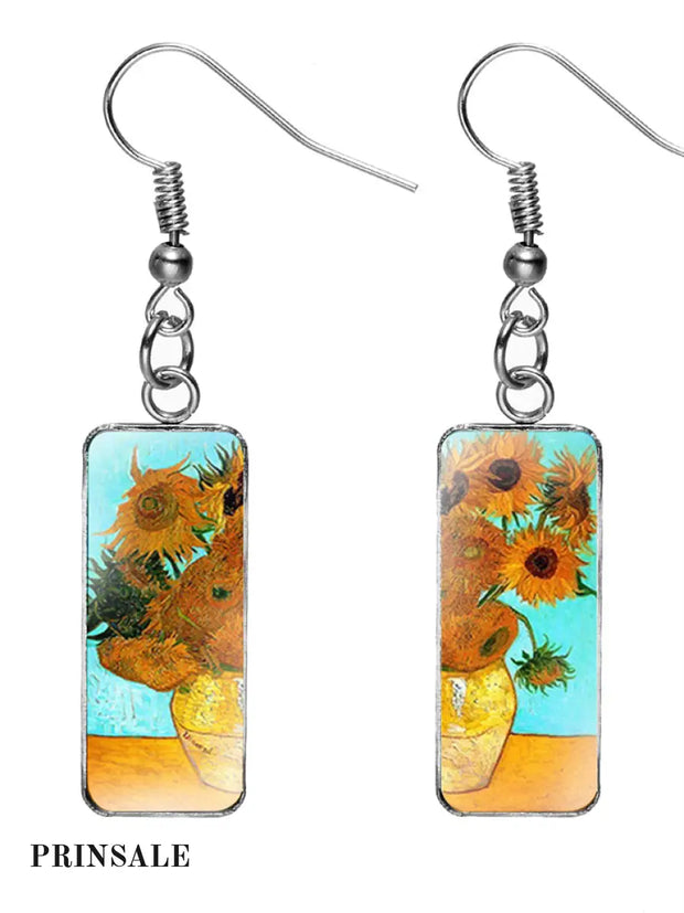 Oil Painting Rectangle Pendant Earrings 4 / One Size Acc