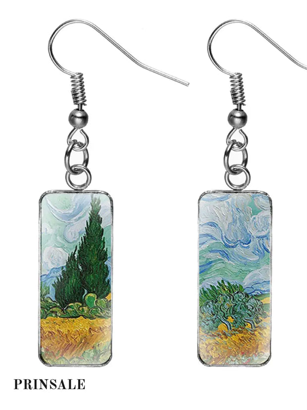 Oil Painting Rectangle Pendant Earrings 5 / One Size Acc