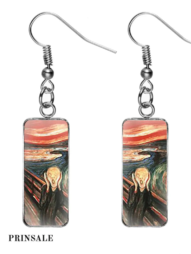 Oil Painting Rectangle Pendant Earrings 8 / One Size Acc