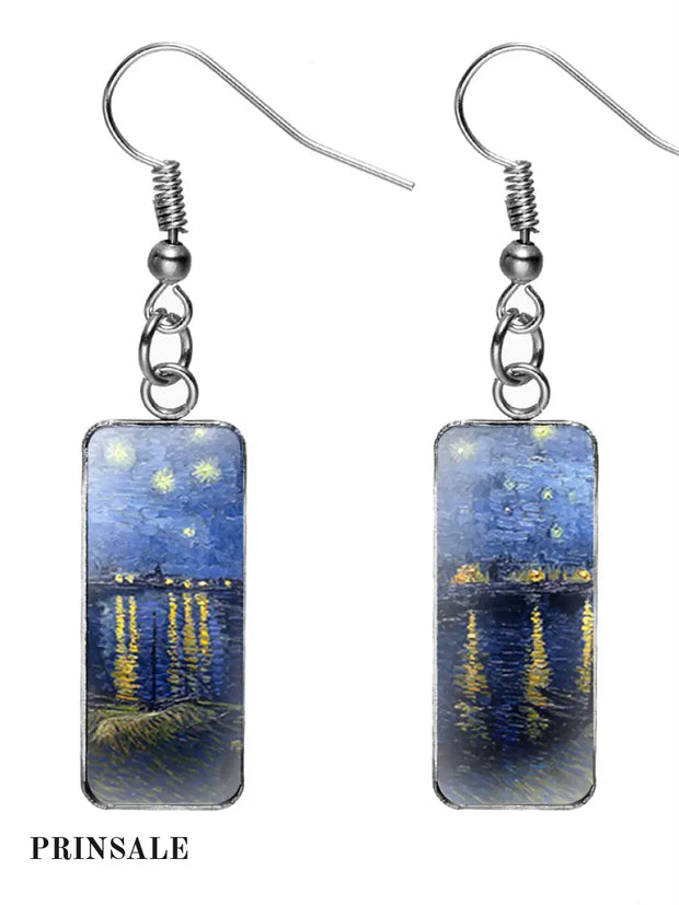 Oil Painting Rectangle Pendant Earrings 9 / One Size Acc