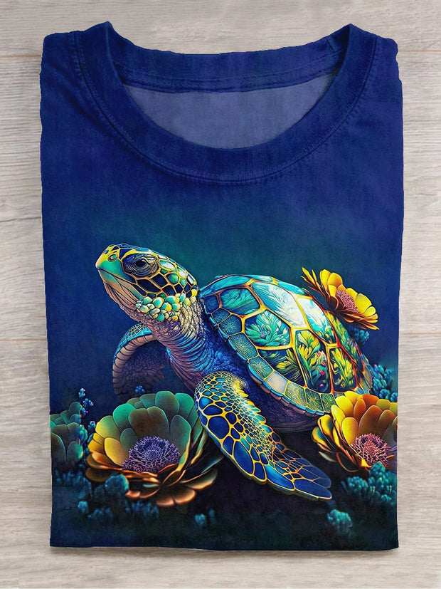 Unisex Turtle Art Print Crew Neck Short Sleeve T-Shirt