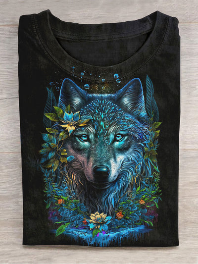 Unisex Floral Wolf Abstract Print Design T-Shirt