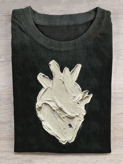 Unisex Heart Painting Texture Art Print Round Neck Short Sleeve T-Shirt