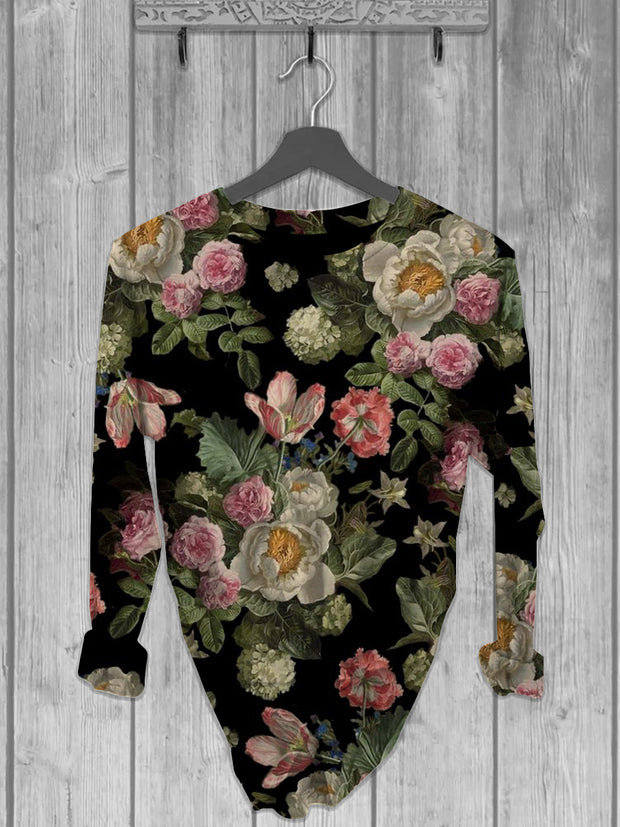 Unisex Floral Abstract Print Design Long Sleeve T-Shirt