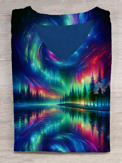 Unisex Colorful Aurora V-Neck Print Design T-Shirt