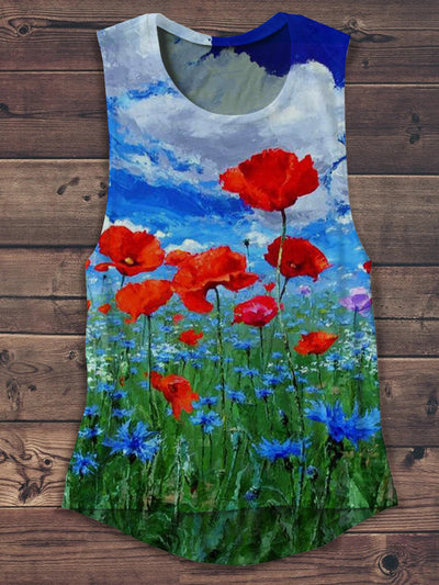 Unisex Floral Landscape Art Print Casual Tank Top