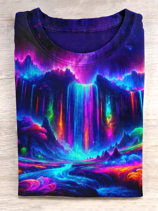 Unisex Colorful Fluorescent Waterfall Abstract Print Design T-Shirt