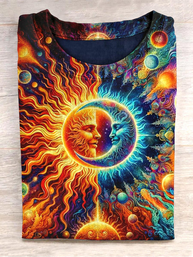 Unisex Sun God and Moon Abstract Print Design T-Shirt