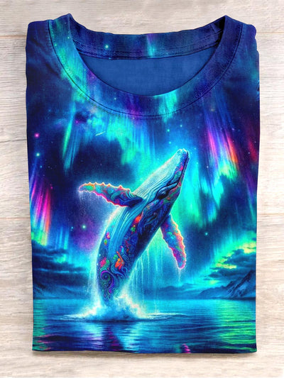 Unisex Aurora And Whale Abstract Print Design T-Shirt