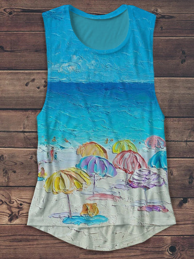 Unisex Oil Painting Beach Wave Abstract Print Design Tank Top