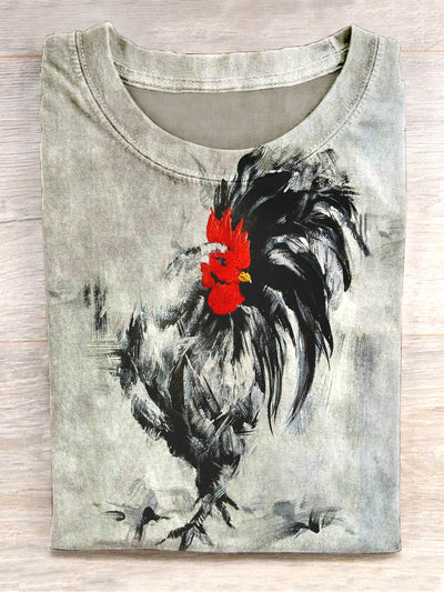 Unisex Vintage Oil Painting Rooster Graphic Print Design T-Shirt