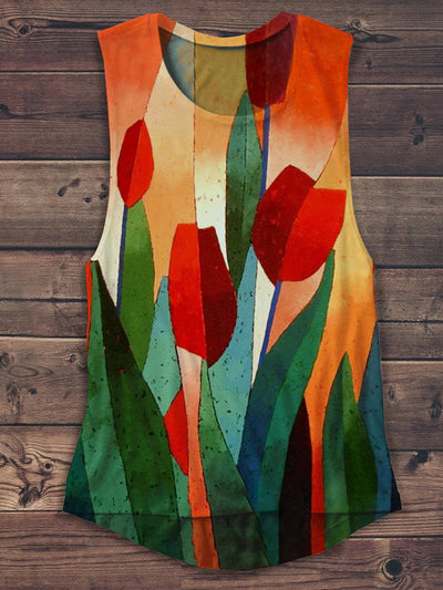 Unisex Abstract Oil Painting Floral Art Print Casual Tank Top
