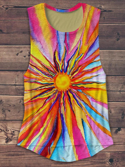 Unisex Oil Painting Abstract Sun Print Design Tank Top