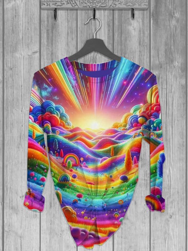 Unisex Colorful Landscape Print Design Long Sleeve T-Shirt