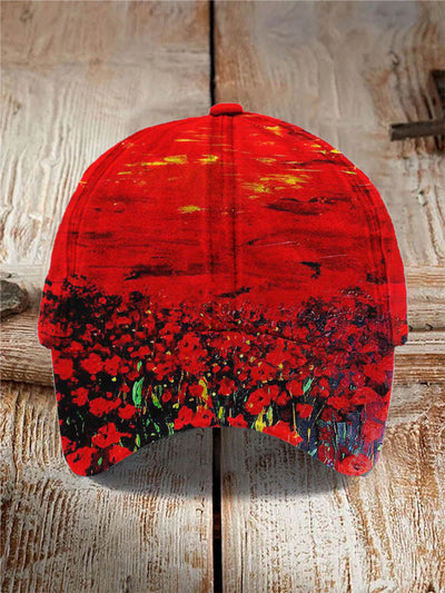 Unisex Poppy Flower Oil Painting Abstract Print Design Hat