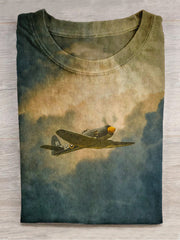 Retro Propeller Aircraft Art Print Unisex Casual T-Shirt