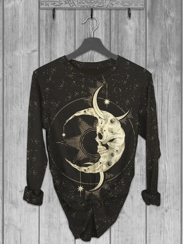 Unisex Skull Moon Abstract Design Long Sleeve T-Shirt