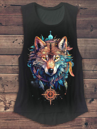 Unisex Tribal Wolf Abstract Print Vest