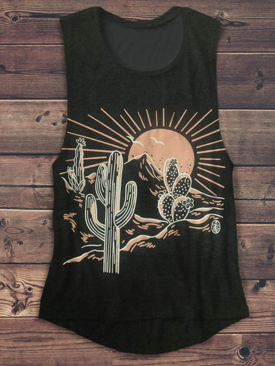 Unisex Western Cactus Abstract Print Tank Top