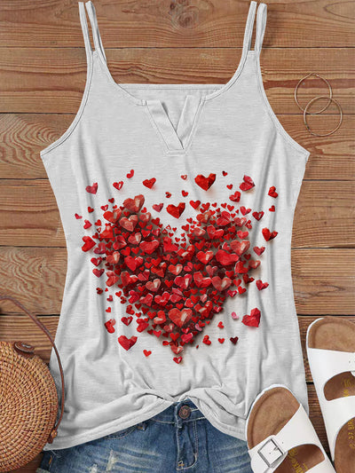 Love In Heart Print Hollow Out Notched Collar Camisole