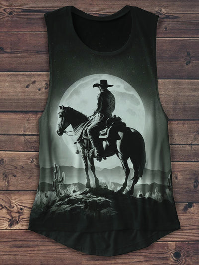 Unisex Western Cowboy Art Print Casual Tank Top