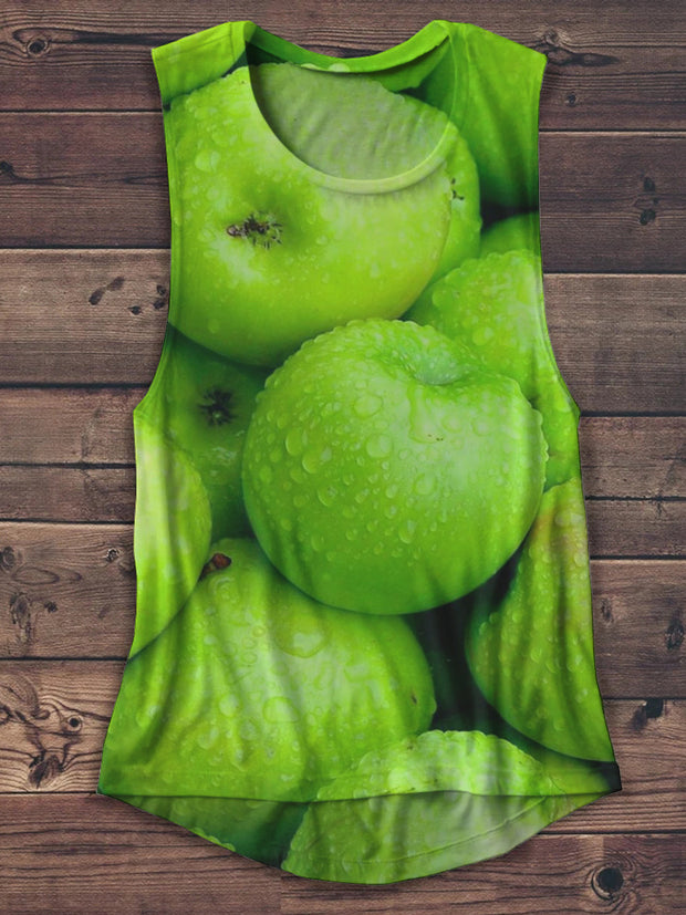 Unisex Green Apple Art Print Casual Tank Top