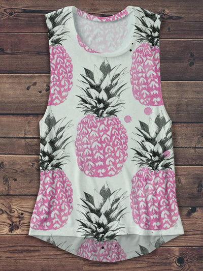 Unisex Pink Pineapple Art Print Casual Tank Top