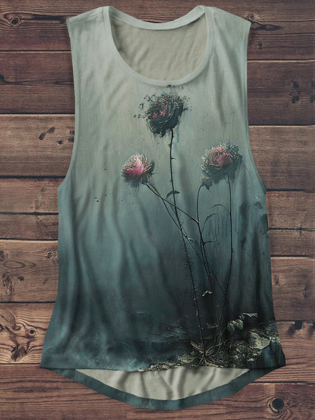 Unisex Floral Abstract Print Camisole Tank Top