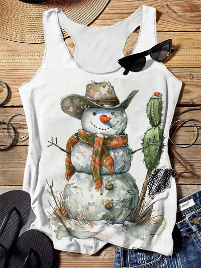 Desert Snowmanart Design Printed Tank Top