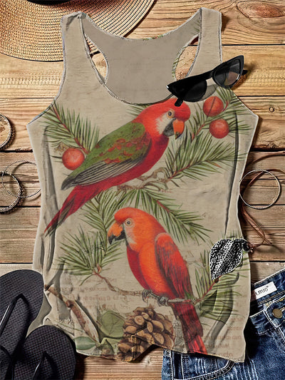 Two Cute Parrotsart Design Printed Tank Top