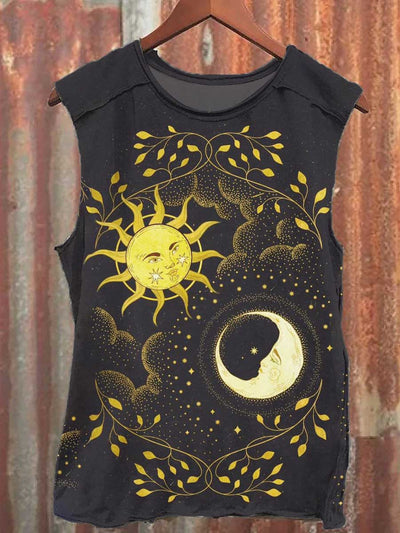 Sun and Moon Printed Crew Neck Tank Top