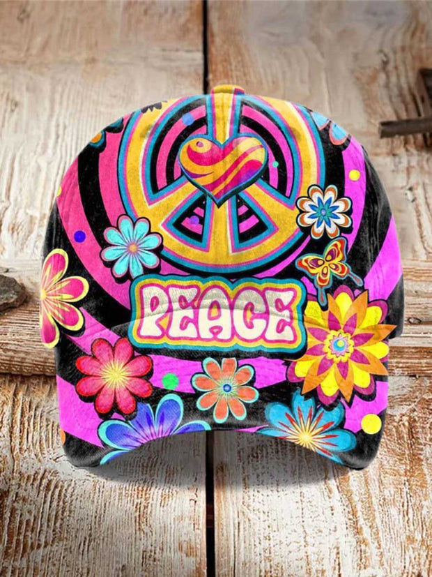 Unisex Hippie Love and Peace Print Casual Hat