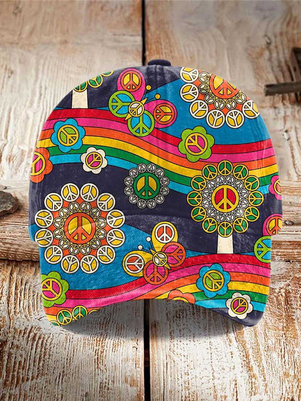 Unisex Hippie Love and Peace Print Casual Hat