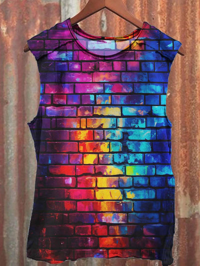 Colorful Wall Abstract Pattern Print Design Casual Round Neck Vest