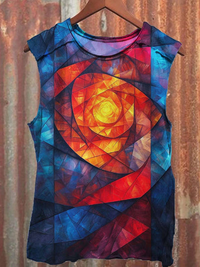 Artistic Abstract Graphic Print Casual Crew Neck Vest