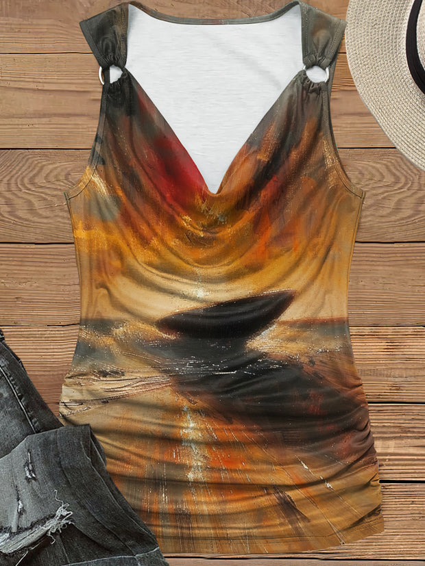 Women's Abstract Print Design Pile Neck Tank Top