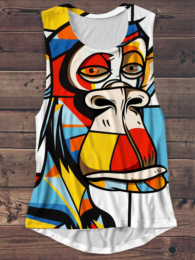 Unisex Colorful Abstract Monkey Print Design Tank Top