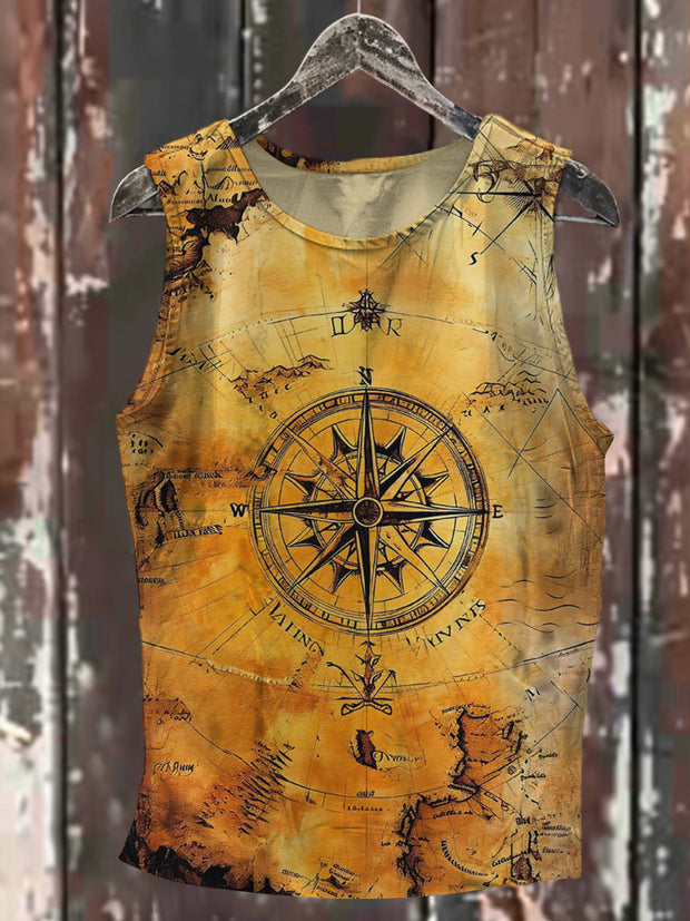 Nautical Compass Print Casual Sleeveless Vest