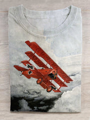 Unisex Retro Propeller Cross Red Airplane Art Print Short Sleeve Casual T-Shirt