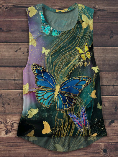 Unisex Vintage Butterfly Art Print Casual Tank Top