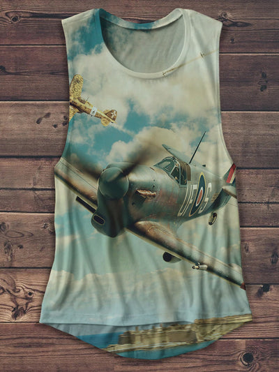 Unisex Vintage Propeller Airplane Art Print Casual Tank Top