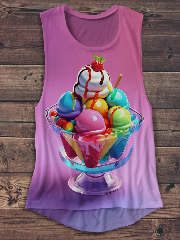 Unisex Summer Ice Cream Art Print Casual Tank Top