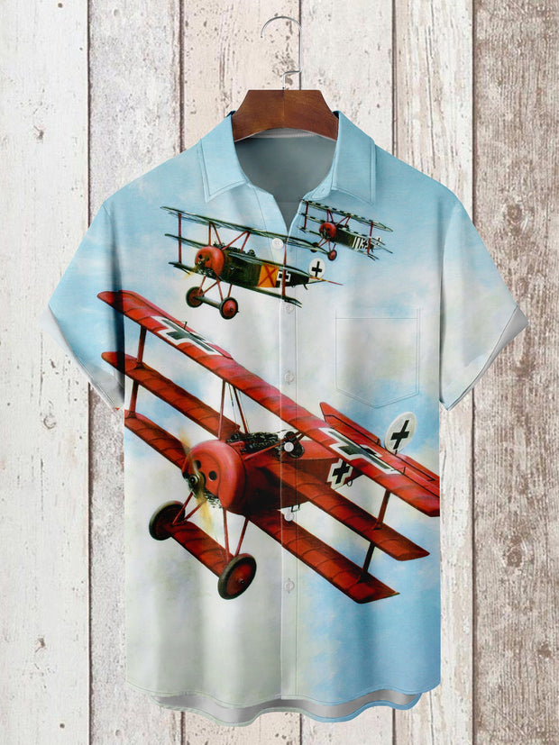 Unisex Retro Propeller Aircraft Art Print Short Sleeve Casual T-Shirt