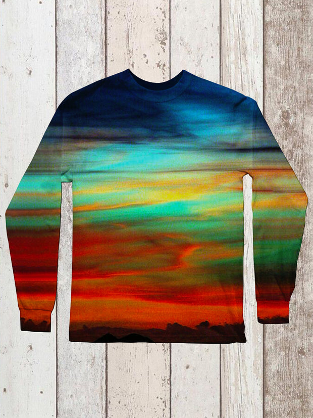 Unisex Colorful Sky Scenery Art Print Long Sleeve Casual T-Shirt